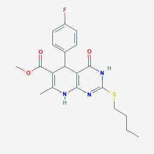 molecular formula C20H22FN3O3S B2370538 Methyl 2-(butylthio)-5-(4-fluorophenyl)-7-methyl-4-oxo-3,4,5,8-tetrahydropyrido[2,3-d]pyrimidine-6-carboxylate CAS No. 923812-53-7