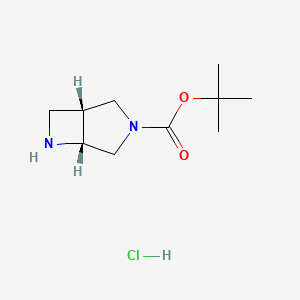 molecular formula C10H19ClN2O2 B2370600 tert-butyl (1R,5R)-3,6-diazabicyclo[3.2.0]heptane-3-carboxylate hydrochloride CAS No. 2306246-64-8