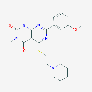 molecular formula C22H27N5O3S B2370608 7-(3-methoxyphenyl)-1,3-dimethyl-5-((2-(piperidin-1-yl)ethyl)thio)pyrimido[4,5-d]pyrimidine-2,4(1H,3H)-dione CAS No. 893921-41-0