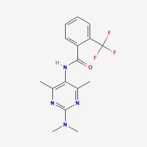 molecular formula C16H17F3N4O B2370620 N-[2-(Dimethylamino)-4,6-dimethylpyrimidin-5-YL]-2-(trifluoromethyl)benzamide CAS No. 1448128-77-5