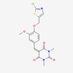 molecular formula C18H16ClN3O5S B2370693 5-({4-[(2-chloro-1,3-thiazol-5-yl)methoxy]-3-methoxyphenyl}methylene)-1,3-dimethyl-2,4,6(1H,3H,5H)-pyrimidinetrione CAS No. 866131-66-0