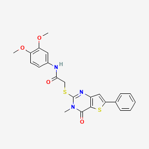 molecular formula C23H21N3O4S2 B2370735 N-(3,4-dimethoxyphenyl)-2-({3-methyl-4-oxo-6-phenyl-3H,4H-thieno[3,2-d]pyrimidin-2-yl}sulfanyl)acetamide CAS No. 1105251-88-4