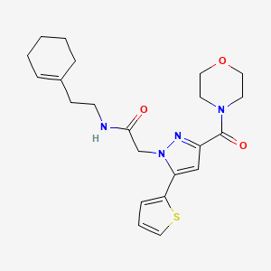 molecular formula C22H28N4O3S B2370738 N-(2-(cyclohex-1-en-1-yl)ethyl)-2-(3-(morpholine-4-carbonyl)-5-(thiophen-2-yl)-1H-pyrazol-1-yl)acetamide CAS No. 1171508-23-8