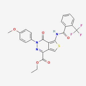 molecular formula C24H18F3N3O5S B2370740 ethyl 3-(4-methoxyphenyl)-4-oxo-5-[2-(trifluoromethyl)benzamido]-3H,4H-thieno[3,4-d]pyridazine-1-carboxylate CAS No. 851952-18-6