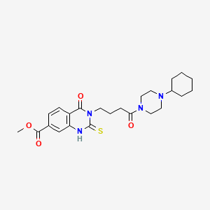 molecular formula C24H32N4O4S B2370771 Methyl 3-(4-(4-cyclohexylpiperazin-1-yl)-4-oxobutyl)-4-oxo-2-thioxo-1,2,3,4-tetrahydroquinazoline-7-carboxylate CAS No. 946253-72-1