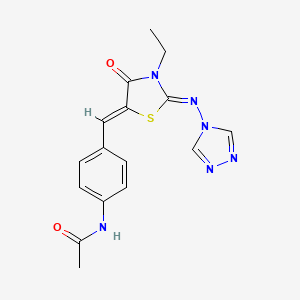 molecular formula C16H16N6O2S B2370804 N-[4-({3-ethyl-4-oxo-2-[(4H-1,2,4-triazol-4-yl)imino]-1,3-thiazolidin-5-ylidene}methyl)phenyl]acetamide CAS No. 478078-12-5