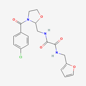 molecular formula C18H18ClN3O5 B2370838 N1-((3-(4-chlorobenzoyl)oxazolidin-2-yl)methyl)-N2-(furan-2-ylmethyl)oxalamide CAS No. 874805-14-8