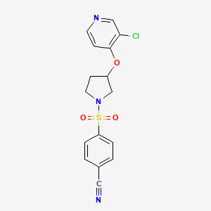 molecular formula C16H14ClN3O3S B2370881 4-((3-((3-Chloropyridin-4-yl)oxy)pyrrolidin-1-yl)sulfonyl)benzonitrile CAS No. 2034447-91-9