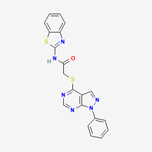 molecular formula C20H14N6OS2 B2370910 N-(benzo[d]thiazol-2-yl)-2-((1-phenyl-1H-pyrazolo[3,4-d]pyrimidin-4-yl)thio)acetamide CAS No. 893931-66-3