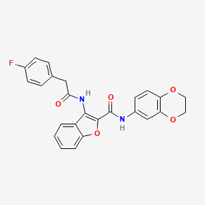 molecular formula C25H19FN2O5 B2370915 N-(2,3-dihydrobenzo[b][1,4]dioxin-6-yl)-3-(2-(4-fluorophenyl)acetamido)benzofuran-2-carboxamide CAS No. 888468-30-2