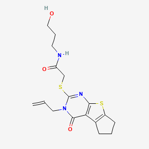 molecular formula C17H21N3O3S2 B2370932 2-((3-allyl-4-oxo-4,5,6,7-tetrahydro-3H-cyclopenta[4,5]thieno[2,3-d]pyrimidin-2-yl)thio)-N-(3-hydroxypropyl)acetamide CAS No. 325693-26-3