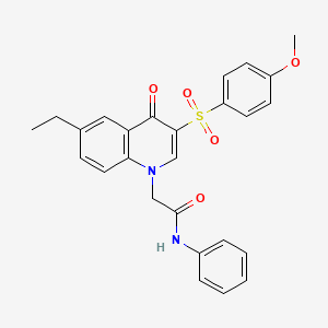 molecular formula C26H24N2O5S B2370933 2-[6-ethyl-3-(4-methoxyphenyl)sulfonyl-4-oxoquinolin-1-yl]-N-phenylacetamide CAS No. 866813-42-5