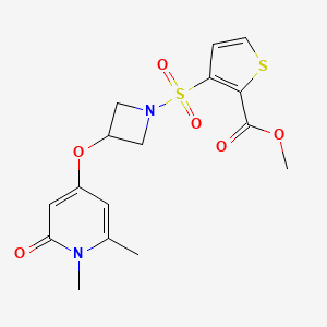 molecular formula C16H18N2O6S2 B2370953 Methyl 3-((3-((1,6-dimethyl-2-oxo-1,2-dihydropyridin-4-yl)oxy)azetidin-1-yl)sulfonyl)thiophene-2-carboxylate CAS No. 2034310-97-7