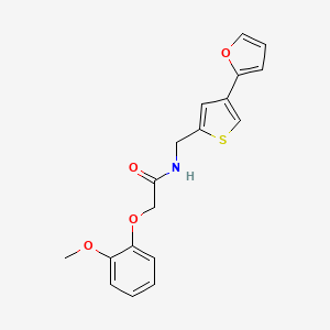 molecular formula C18H17NO4S B2370955 N-[[4-(Furan-2-yl)thiophen-2-yl]methyl]-2-(2-methoxyphenoxy)acetamide CAS No. 2379988-52-8