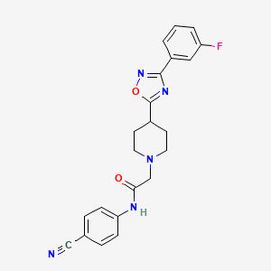 molecular formula C22H20FN5O2 B2371000 N-(4-cyanophenyl)-2-(4-(3-(3-fluorophenyl)-1,2,4-oxadiazol-5-yl)piperidin-1-yl)acetamide CAS No. 1251631-25-0