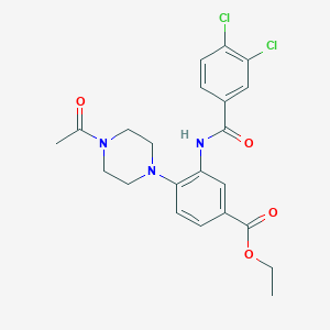 molecular formula C22H23Cl2N3O4 B237102 ETHYL 4-(4-ACETYLPIPERAZIN-1-YL)-3-(3,4-DICHLOROBENZAMIDO)BENZOATE 