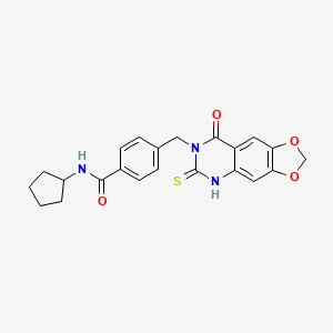 molecular formula C22H21N3O4S B2371023 N-cyclopentyl-4-({8-oxo-6-sulfanylidene-2H,5H,6H,7H,8H-[1,3]dioxolo[4,5-g]quinazolin-7-yl}methyl)benzamide CAS No. 688055-90-5