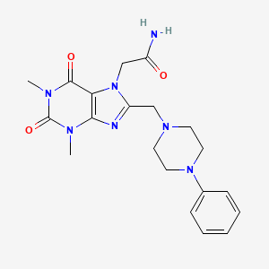 molecular formula C20H25N7O3 B2371028 2-[1,3-Dimethyl-2,6-dioxo-8-[(4-phenylpiperazin-1-yl)methyl]purin-7-yl]acetamide CAS No. 851940-84-6