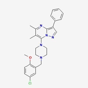 molecular formula C26H28ClN5O B2371029 7-(4-(5-Chloro-2-methoxybenzyl)piperazin-1-yl)-5,6-dimethyl-3-phenylpyrazolo[1,5-a]pyrimidine CAS No. 900871-33-2