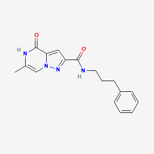 molecular formula C17H18N4O2 B2371048 6-methyl-4-oxo-N-(3-phenylpropyl)-4,5-dihydropyrazolo[1,5-a]pyrazine-2-carboxamide CAS No. 1775493-46-3