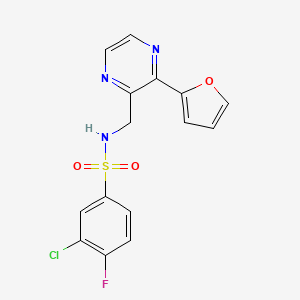 molecular formula C15H11ClFN3O3S B2371073 3-chloro-4-fluoro-N-((3-(furan-2-yl)pyrazin-2-yl)methyl)benzenesulfonamide CAS No. 2034570-31-3