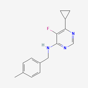 molecular formula C15H16FN3 B2371101 6-Cyclopropyl-5-fluoro-N-[(4-methylphenyl)methyl]pyrimidin-4-amine CAS No. 2415520-60-2