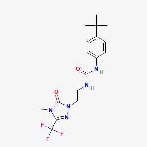 molecular formula C17H22F3N5O2 B2371102 1-(4-(tert-butyl)phenyl)-3-(2-(4-methyl-5-oxo-3-(trifluoromethyl)-4,5-dihydro-1H-1,2,4-triazol-1-yl)ethyl)urea CAS No. 1421517-01-2