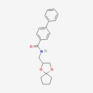 molecular formula C21H23NO3 B2371107 N-(1,4-二氧杂螺[4.4]壬烷-2-基甲基)-[1,1'-联苯]-4-甲酰胺 CAS No. 923194-88-1