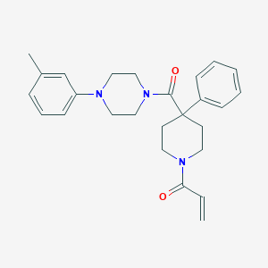 molecular formula C26H31N3O2 B2371114 1-[4-[4-(3-Methylphenyl)piperazine-1-carbonyl]-4-phenylpiperidin-1-yl]prop-2-en-1-one CAS No. 2361763-70-2