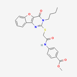 molecular formula C24H23N3O5S B2371122 Methyl 4-(2-((3-butyl-4-oxo-3,4-dihydrobenzofuro[3,2-d]pyrimidin-2-yl)thio)acetamido)benzoate CAS No. 899982-12-8