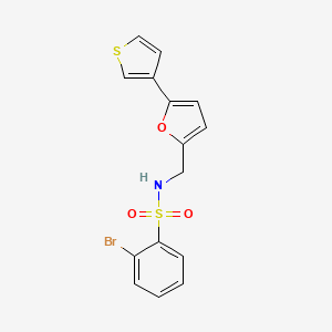 molecular formula C15H12BrNO3S2 B2371127 2-bromo-N-((5-(thiophen-3-yl)furan-2-yl)methyl)benzenesulfonamide CAS No. 2034596-10-4