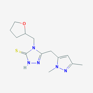 molecular formula C13H19N5OS B2371141 5-[(1,3-dimethyl-1H-pyrazol-5-yl)methyl]-4-(tetrahydrofuran-2-ylmethyl)-4H-1,2,4-triazole-3-thiol CAS No. 1005631-17-3