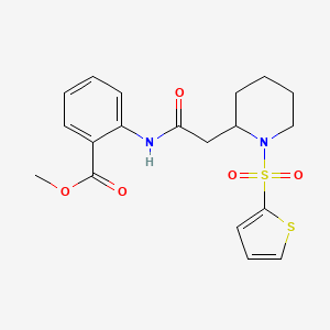 molecular formula C19H22N2O5S2 B2371142 Methyl 2-(2-(1-(thiophen-2-ylsulfonyl)piperidin-2-yl)acetamido)benzoate CAS No. 1105222-33-0