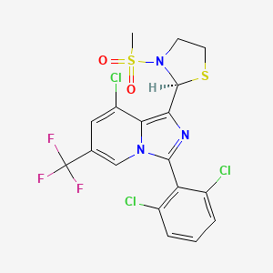 molecular formula C18H13Cl3F3N3O2S2 B2371145 (2S)-2-[8-chloro-3-(2,6-dichlorophenyl)-6-(trifluoromethyl)imidazo[1,5-a]pyridin-1-yl]-3-methanesulfonyl-1,3-thiazolidine CAS No. 2085690-61-3