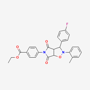 molecular formula C27H23FN2O5 B2371192 ethyl 4-(3-(4-fluorophenyl)-4,6-dioxo-2-(o-tolyl)tetrahydro-2H-pyrrolo[3,4-d]isoxazol-5(3H)-yl)benzoate CAS No. 1005271-50-0