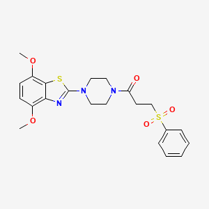 molecular formula C22H25N3O5S2 B2371202 1-(4-(4,7-Dimethoxybenzo[d]thiazol-2-yl)piperazin-1-yl)-3-(phenylsulfonyl)propan-1-one CAS No. 897486-26-9