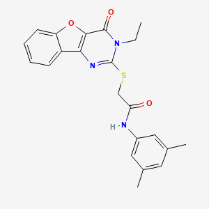 molecular formula C22H21N3O3S B2371209 N-(3,5-dimethylphenyl)-2-((3-ethyl-4-oxo-3,4-dihydrobenzofuro[3,2-d]pyrimidin-2-yl)thio)acetamide CAS No. 923157-60-2
