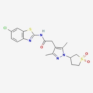 molecular formula C18H19ClN4O3S2 B2371248 N-(6-chlorobenzo[d]thiazol-2-yl)-2-(1-(1,1-dioxidotetrahydrothiophen-3-yl)-3,5-dimethyl-1H-pyrazol-4-yl)acetamide CAS No. 1206985-49-0