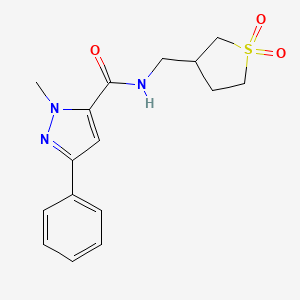 molecular formula C16H19N3O3S B2371311 N-((1,1-dioxidotetrahydrothiophen-3-yl)methyl)-1-methyl-3-phenyl-1H-pyrazole-5-carboxamide CAS No. 1219913-23-1