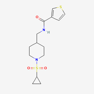 molecular formula C14H20N2O3S2 B2371321 N-((1-(cyclopropylsulfonyl)piperidin-4-yl)methyl)thiophene-3-carboxamide CAS No. 1234994-71-8