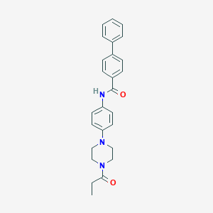 molecular formula C26H27N3O2 B237142 N-[4-(4-propionyl-1-piperazinyl)phenyl][1,1'-biphenyl]-4-carboxamide 