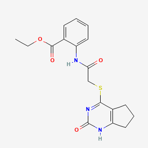 molecular formula C18H19N3O4S B2371438 ethyl 2-[2-({2-oxo-1H,2H,5H,6H,7H-cyclopenta[d]pyrimidin-4-yl}sulfanyl)acetamido]benzoate CAS No. 946324-09-0