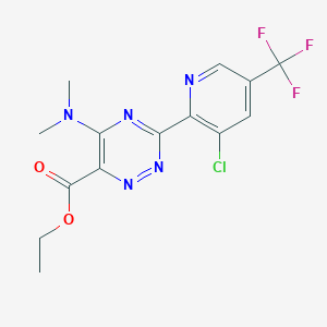 molecular formula C14H13ClF3N5O2 B2371490 ethyl 3-[3-chloro-5-(trifluoromethyl)pyridin-2-yl]-5-(dimethylamino)-1,2,4-triazine-6-carboxylate CAS No. 2060748-89-0
