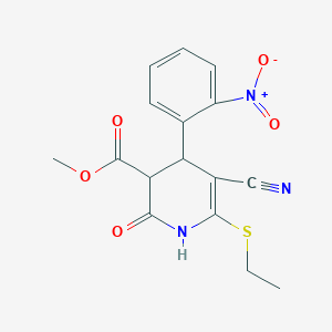 molecular formula C16H15N3O5S B2371548 Methyl 5-cyano-6-(ethylsulfanyl)-2-hydroxy-4-(2-nitrophenyl)-3,4-dihydropyridine-3-carboxylate CAS No. 332050-90-5