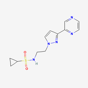 molecular formula C12H15N5O2S B2371563 N-(2-(3-(pyrazin-2-yl)-1H-pyrazol-1-yl)ethyl)cyclopropanesulfonamide CAS No. 2034600-81-0
