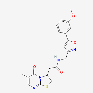 molecular formula C20H20N4O4S B2371632 N-((5-(3-methoxyphenyl)isoxazol-3-yl)methyl)-2-(6-methyl-5-oxo-3,5-dihydro-2H-thiazolo[3,2-a]pyrimidin-3-yl)acetamide CAS No. 1209335-11-4