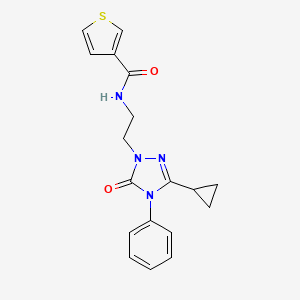 molecular formula C18H18N4O2S B2371654 N-(2-(3-cyclopropyl-5-oxo-4-phenyl-4,5-dihydro-1H-1,2,4-triazol-1-yl)ethyl)thiophene-3-carboxamide CAS No. 1396808-00-6