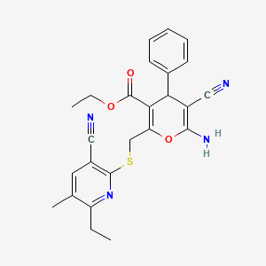 molecular formula C25H24N4O3S B2371765 ethyl 6-amino-5-cyano-2-{[(3-cyano-6-ethyl-5-methylpyridin-2-yl)sulfanyl]methyl}-4-phenyl-4H-pyran-3-carboxylate CAS No. 296798-03-3