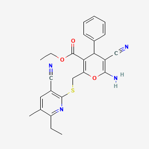 B2371765 ethyl 6-amino-5-cyano-2-{[(3-cyano-6-ethyl-5-methylpyridin-2-yl)sulfanyl]methyl}-4-phenyl-4H-pyran-3-carboxylate CAS No. 296798-03-3