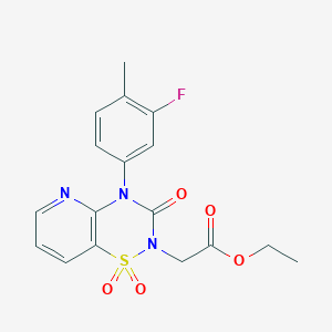 molecular formula C17H16FN3O5S B2371820 ethyl 2-(4-(3-fluoro-4-methylphenyl)-1,1-dioxido-3-oxo-3,4-dihydro-2H-pyrido[2,3-e][1,2,4]thiadiazin-2-yl)acetate CAS No. 1251632-06-0